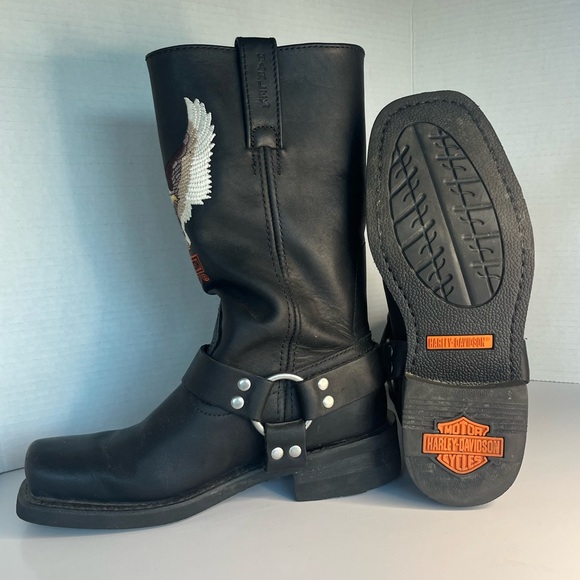 Harley Davidson Black Boots with Eagle Emblem - Picture 3 of 10